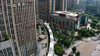 4k航拍重庆轻轨列车弯道行驶视频的预览图
